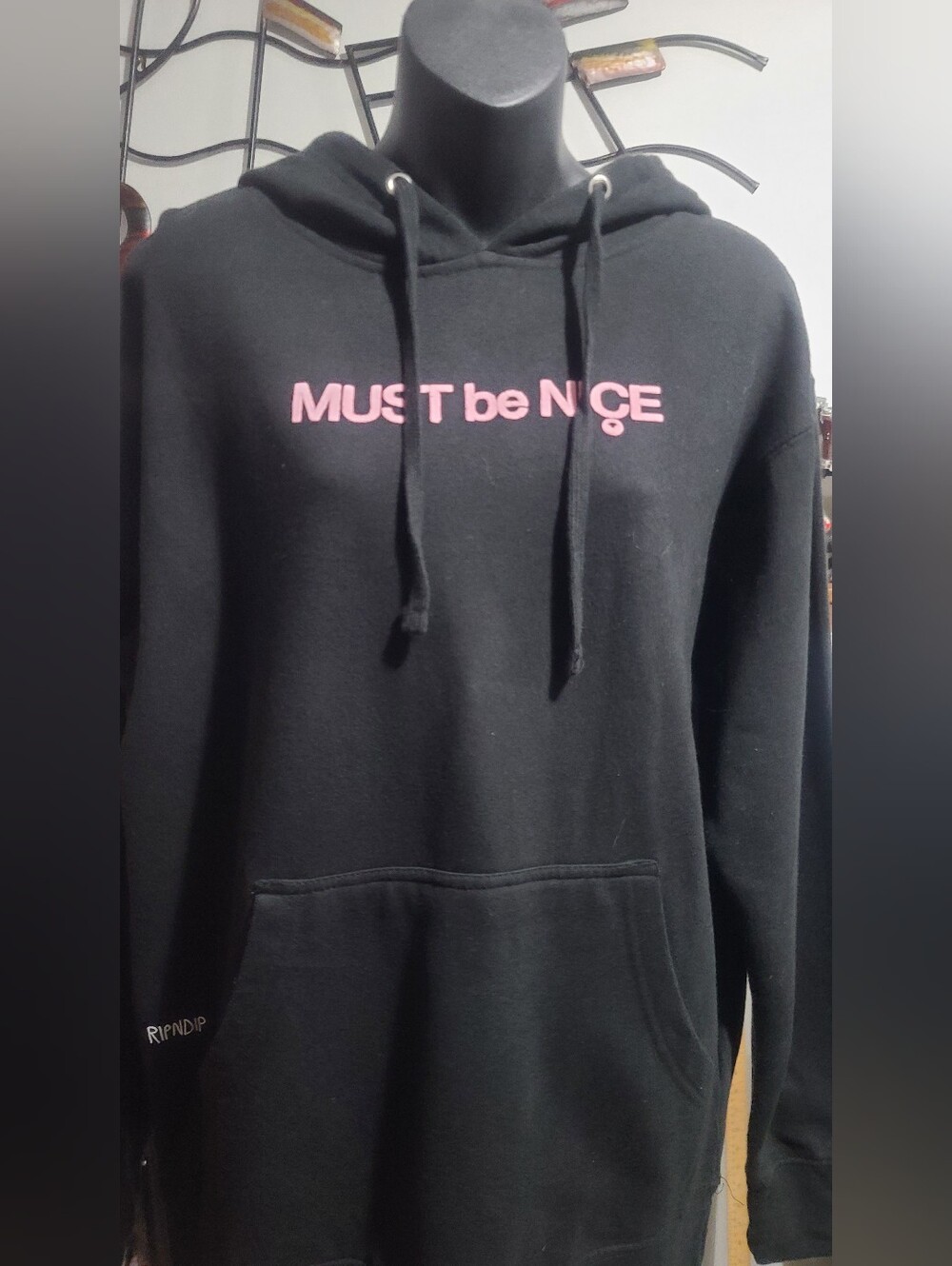 Ripndip Black Hoodie with Pink "MUST be NICE" Chest Print